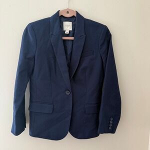 J. Crew Suiting Navy Blue Cotton Blend Blazer Women's Size‎ 4